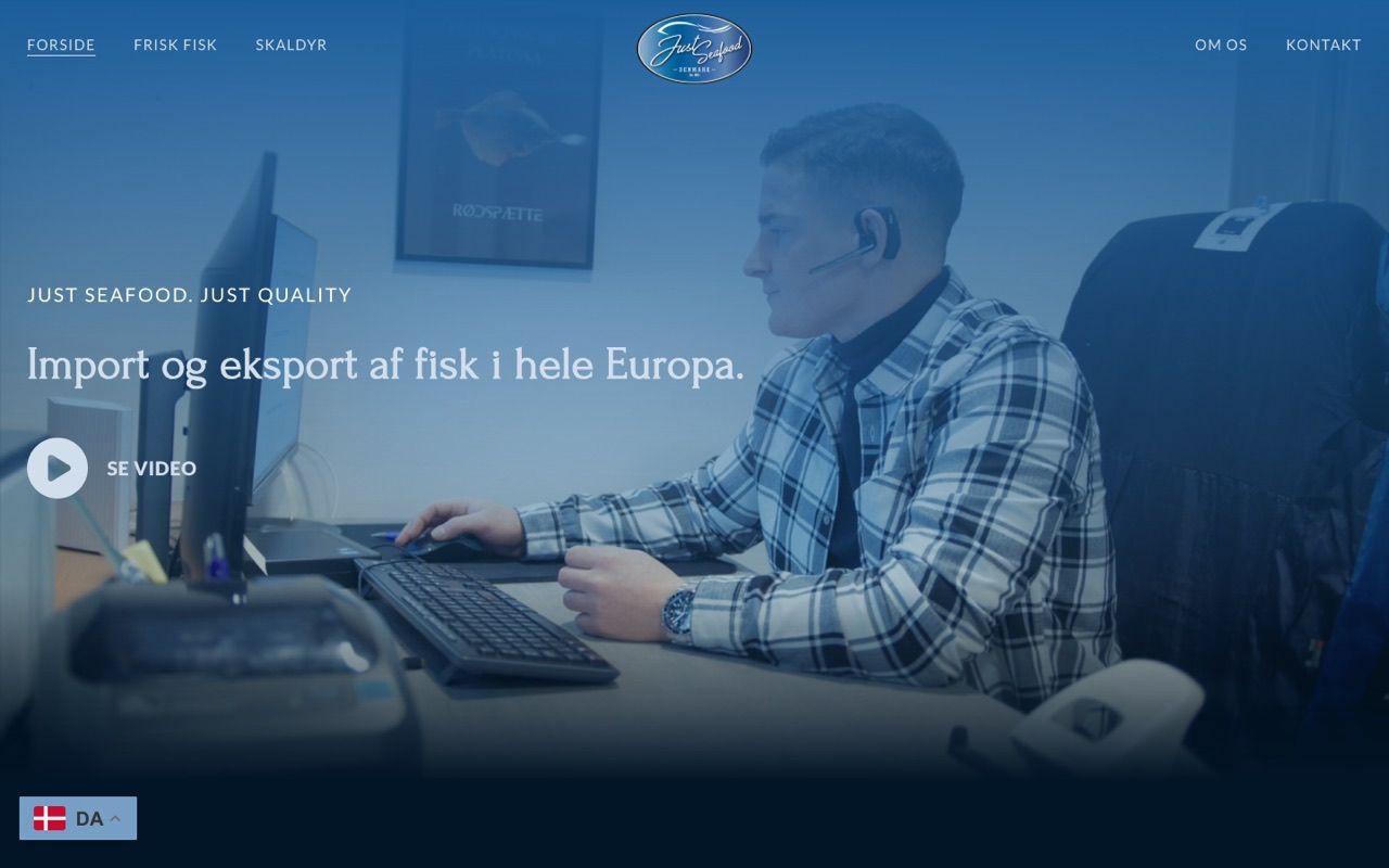 Screenshot of the Just Seafood homepage